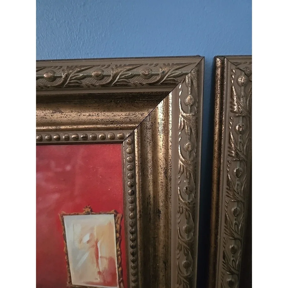 Vtg Bathroom Framed Pictures Tub and Sink Set of 2 Ornate Wall Art Gallery